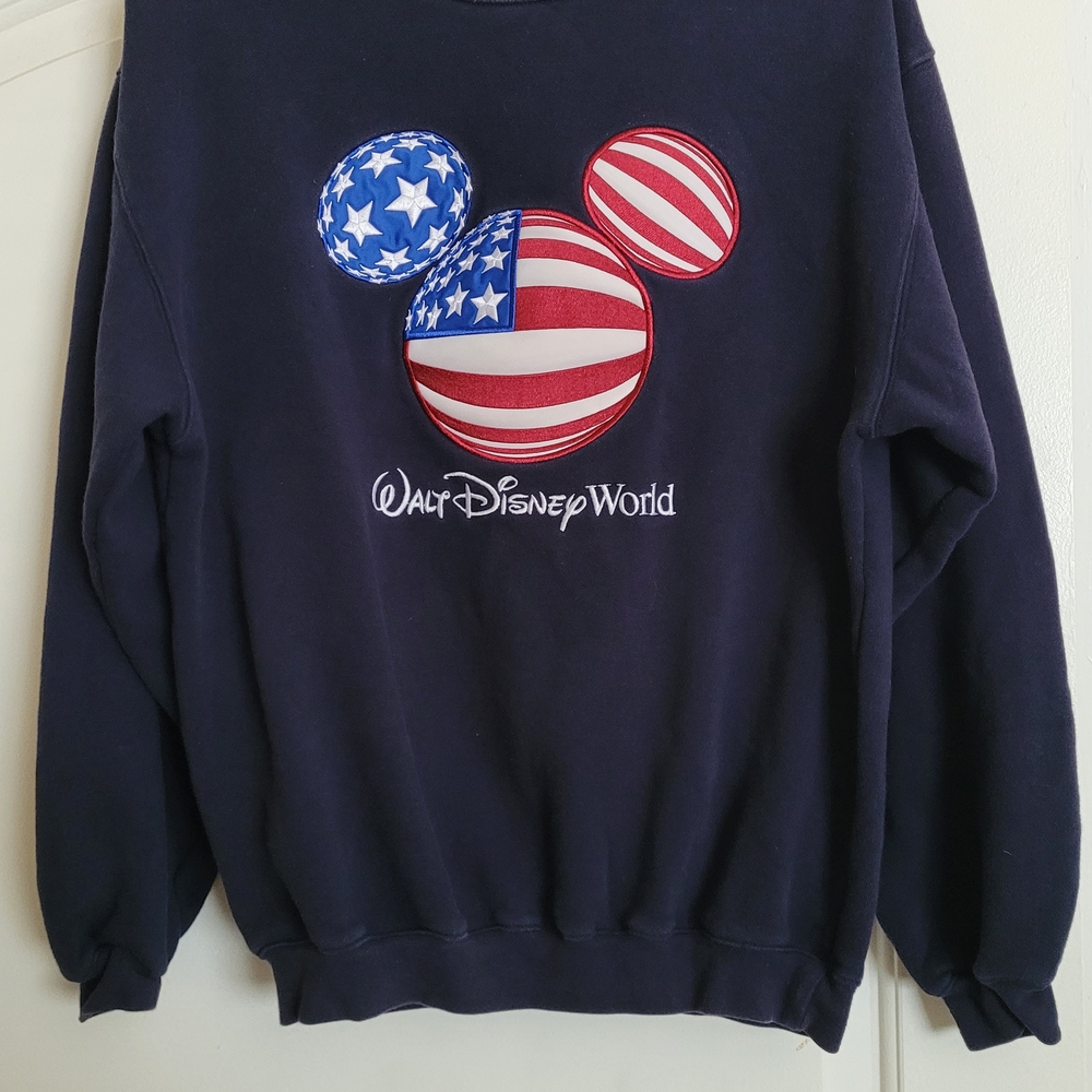 Disney Blue Crew Neck Sweater with Mickey Mouse Flag Design